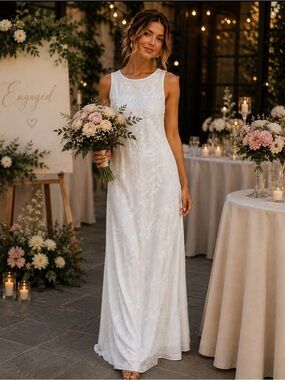 Sleeveless White Embroidered Maxi Dress - Elegant Women's Summer Wear